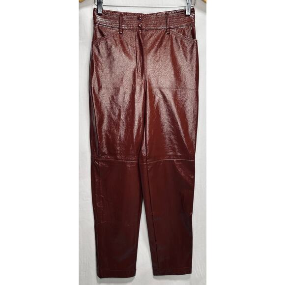 Aritzia Wilfred Glossy Faux Leather Pant in Maroon Rustique Size 4 - Picture 2 of 8
